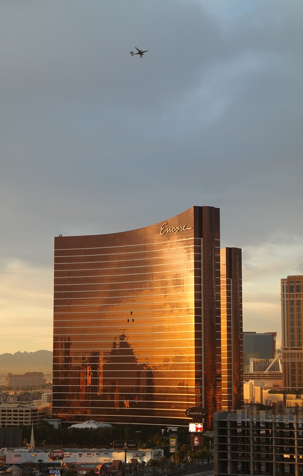 Las Vegas Hotel Circus Circus Logo Sonnenuntergang Ausblick Encore Flugzeug
